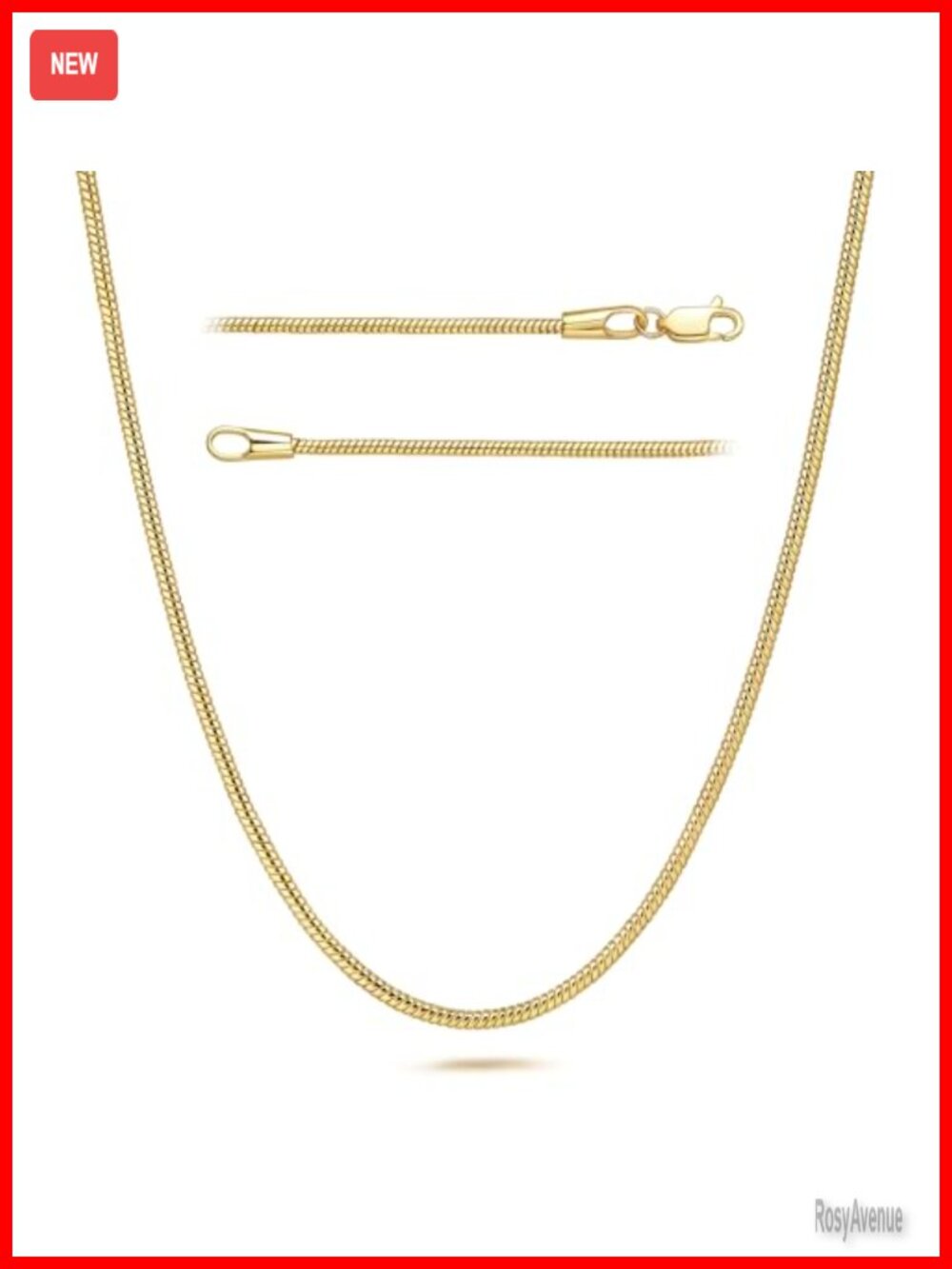 14K Gold Plated Snake Chain Necklace Women 18in